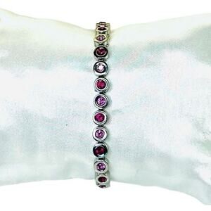 Rustic Cuff Angeline Silver Stainless Steel Pink Gems 7" Tennis Bracelet Jewelry